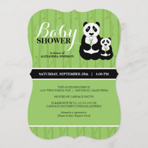 Panda Baby Shower-Grönt Inbjudningar