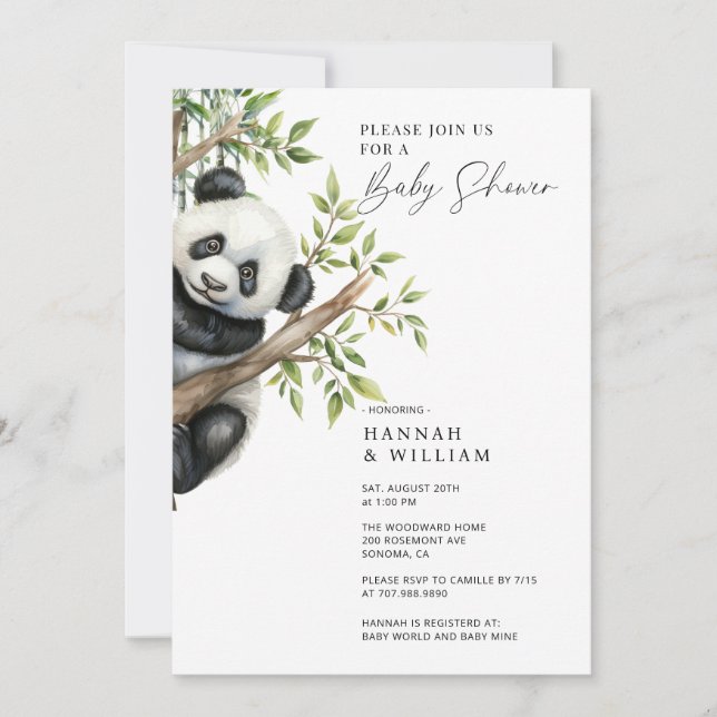Panda Baby Shower Inbjudningar (Framsida)