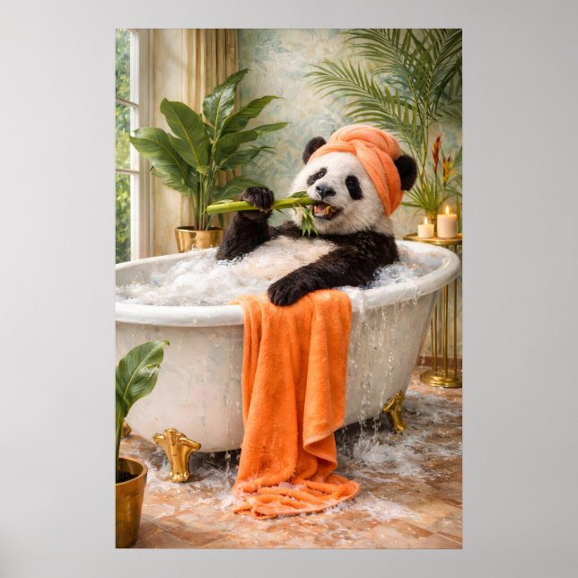 Panda badartryck, humoristisk tropisk maximalist poster (Framsidan)