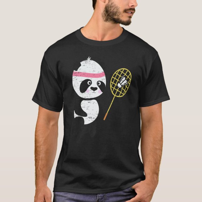 Panda Badminton Shuttlecock Smash Athlete Player C T Shirt (Framsida)