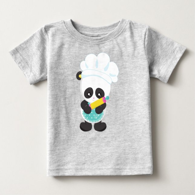 Panda, Baking Panda, Apron, Rolling Pin T Shirt (Framsida)