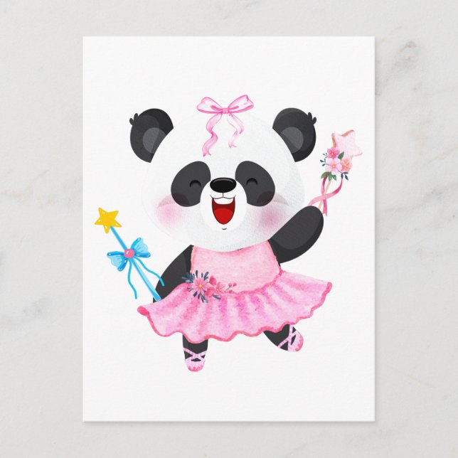 Panda ballerina Djurälskare Flicka Vykort (Framsida)