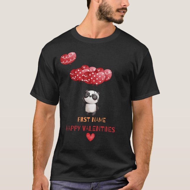 Panda Balloons Hea-Lycklig Valentines-Personlig T Shirt (Framsida)