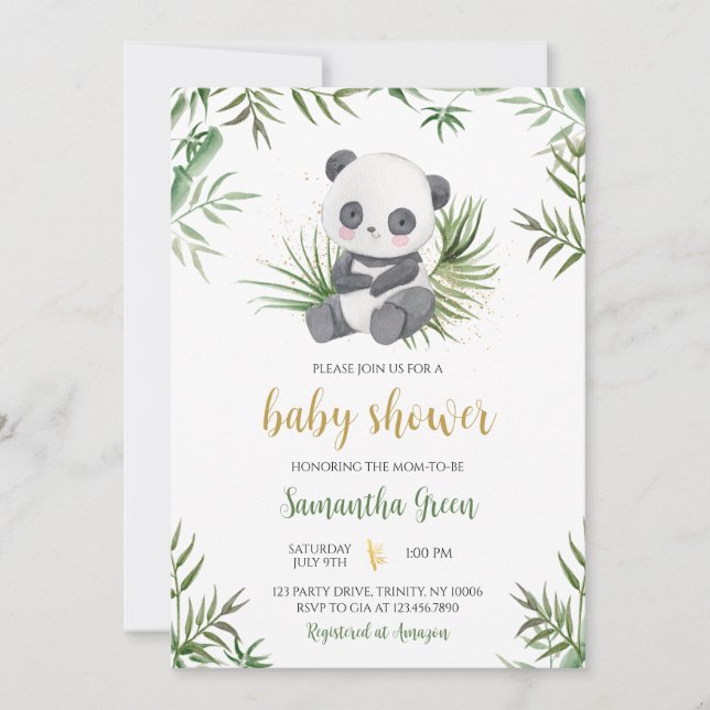 Panda Bamboo Baby Shower Inbjudningar (Framsida)