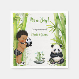 Panda Bambu Tema Baby Pojke Svart Vitt Grönt Pappersservett