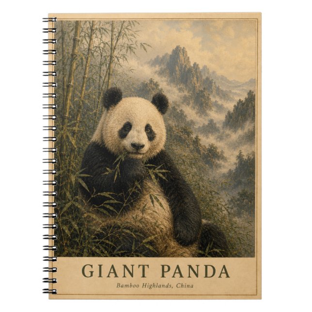 Panda Bambuhöjder Kina VINTAGE Anteckningsbok (Framsidan)