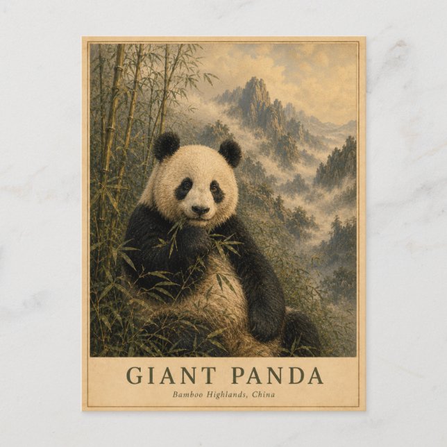 Panda Bambuhöjder Kina VINTAGE Vykort (Framsida)