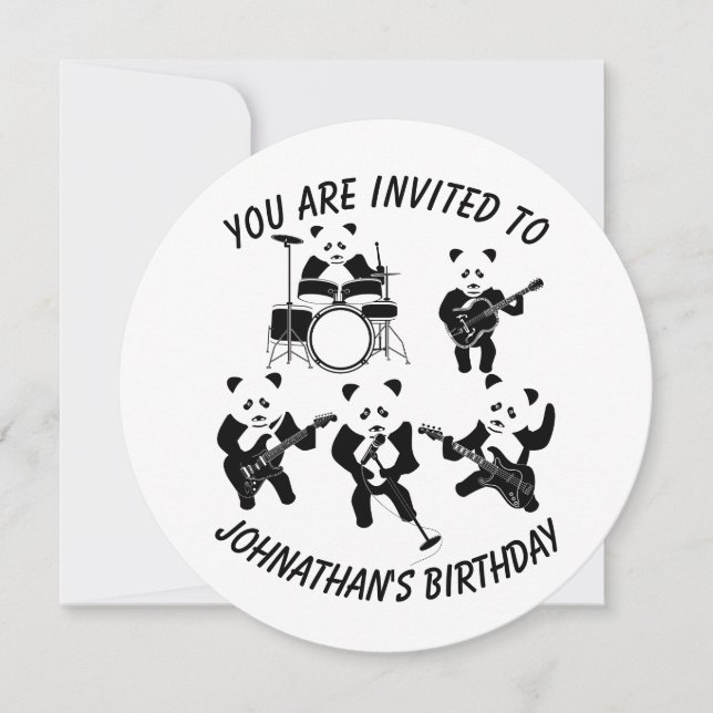 Panda Band Cute Barns födelsedag Ination Inbjudningar (Framsida)