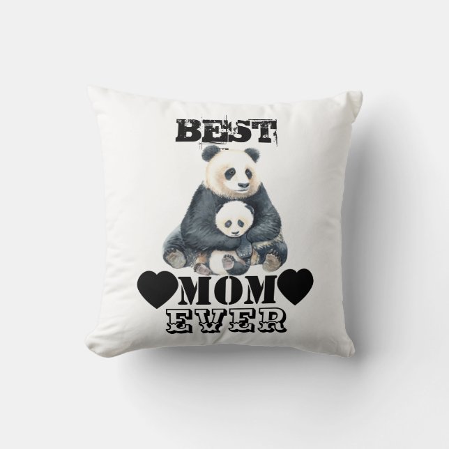 PANDA BÄRARE MAMMA OCH BABY DEKORATIV KUDDE (Framsida)