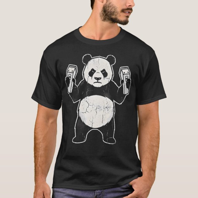 Panda barber rolig djur frisyr t shirt (Framsida)