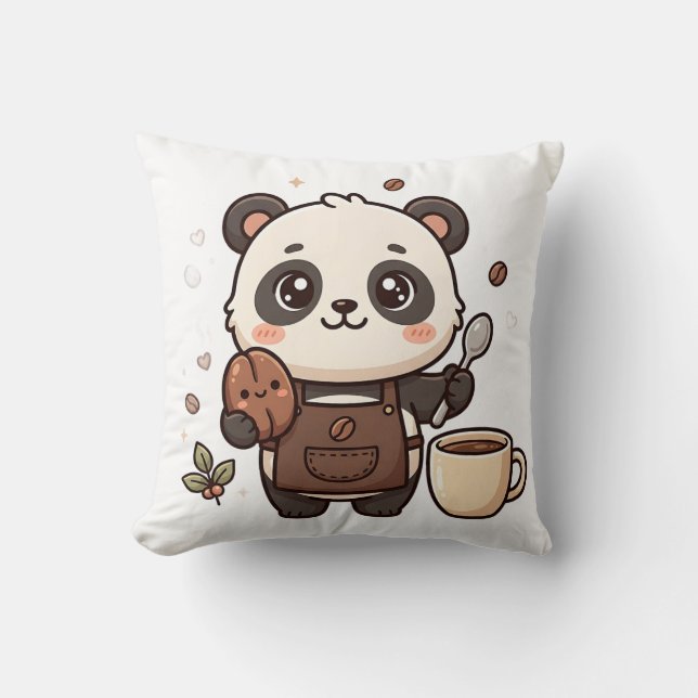 Panda Bean & Spoon Kaffe Kudde (Framsida)