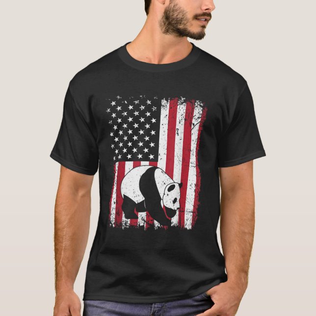 Panda Bear Animal American Flagga T Shirt (Framsida)