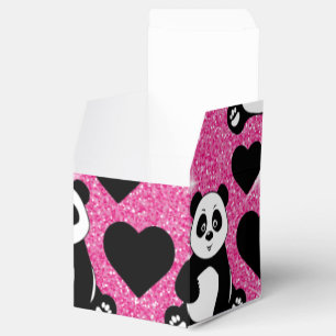 Panda Bear Animal Lover Black Hearts Rosa Glitter Presentaskar