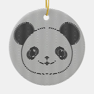 Panda Bear Ansikte vid Wave Mönster Julgransprydnad Keramik