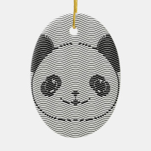 Panda Bear Ansikte vid Wave Mönster Julgransprydnad Keramik