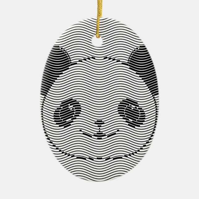 Panda Bear Ansikte vid Wave Mönster Julgransprydnad Keramik (Framsidan)