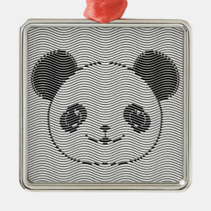 Panda Bear Ansikte vid Wave Mönster Julgransprydnad Metall
