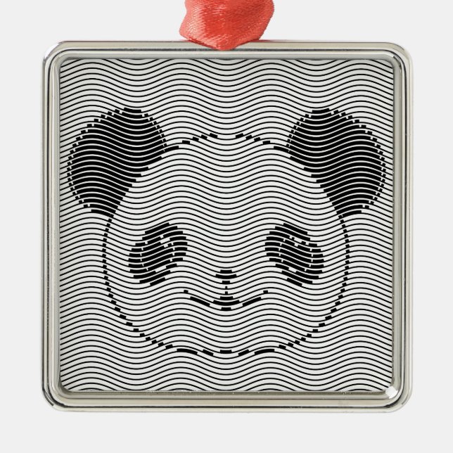 Panda Bear Ansikte vid Wave Mönster Julgransprydnad Metall (Framsidan)