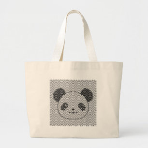 Panda Bear Ansikte vid Wave Mönster Jumbo Tygkasse