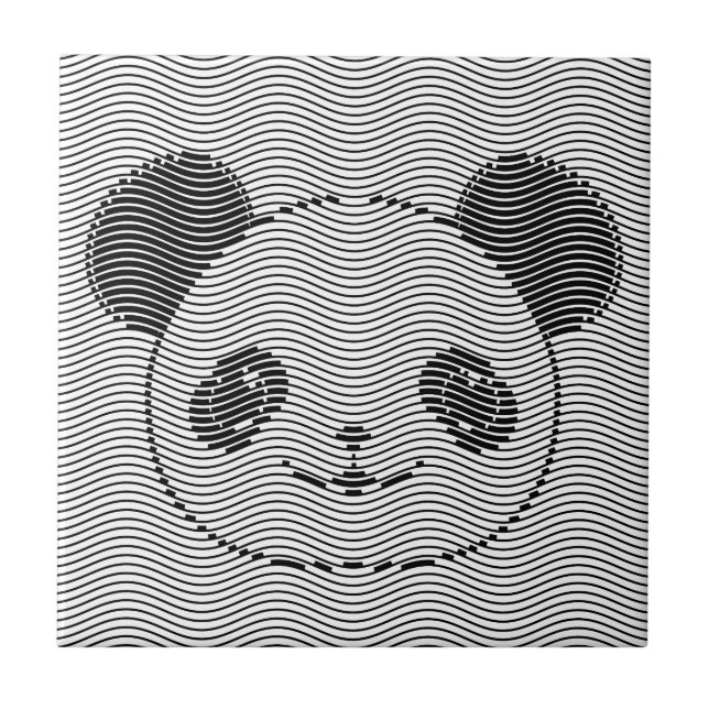Panda Bear Ansikte vid Wave Mönster Kakelplatta (Framsidan)