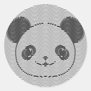 Panda Bear Ansikte vid Wave Mönster Runt Klistermärke