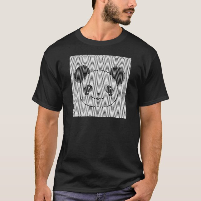 Panda Bear Ansikte vid Wave Mönster T-shirt (Framsida)