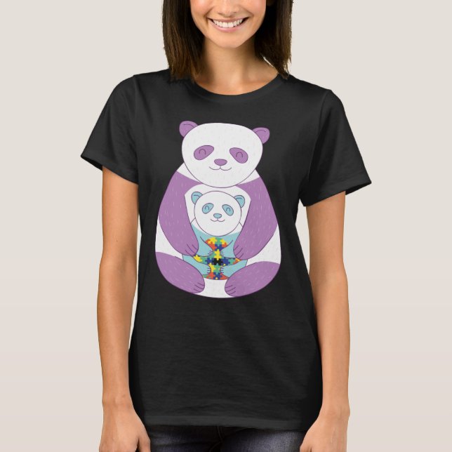Panda bear Autism Awareness Puzzle pieces symbol A T Shirt (Framsida)