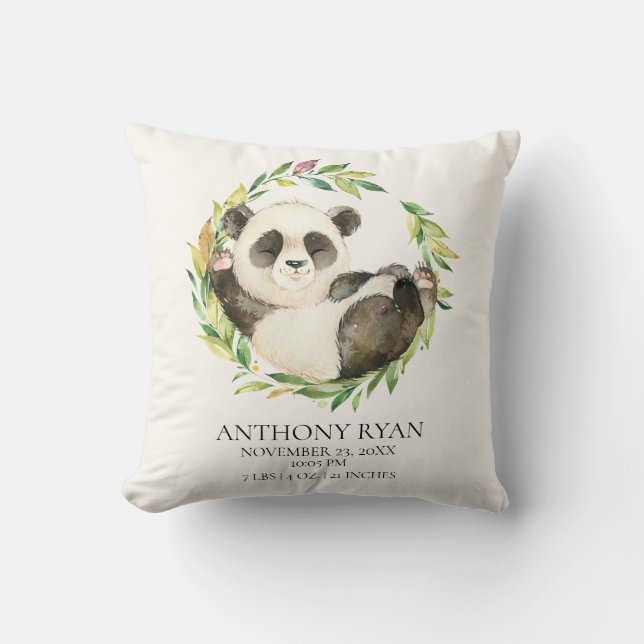 Panda Bear Baby Birth Stats Pillow Kudde (Framsida)