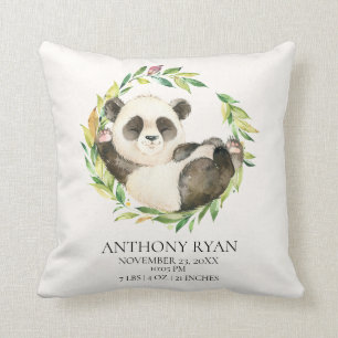 Panda Bear Baby Birth Stats Pillow Kudde