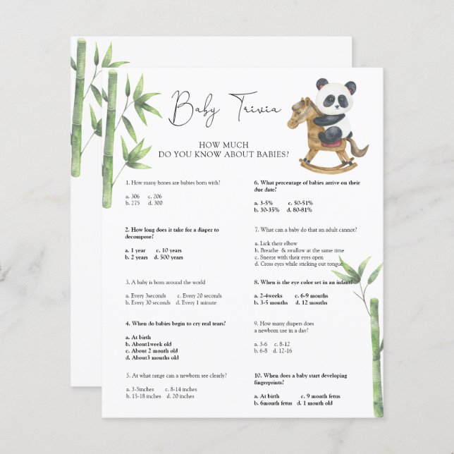 Panda Bear Baby Trivia | Barnstödsspel (Fram/baksida)