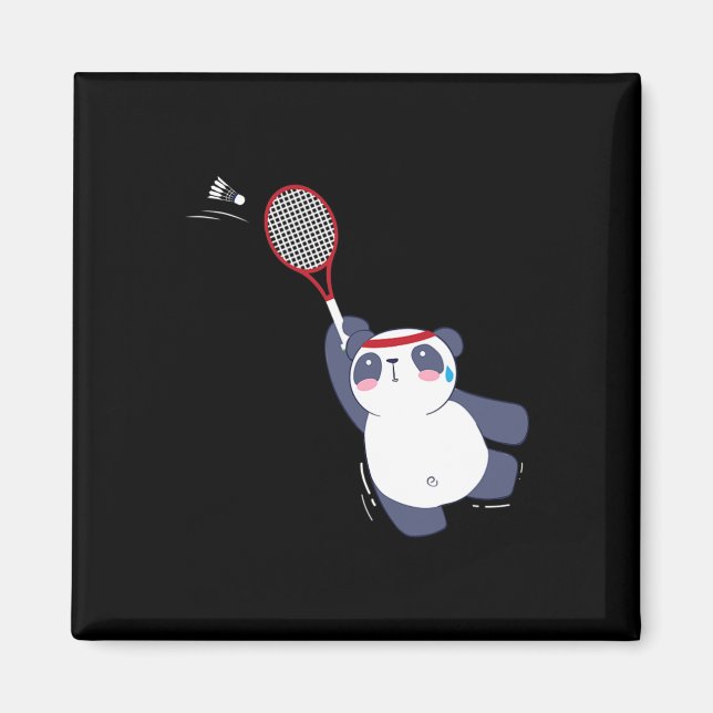 Panda Bear Badminton Player Singles Dubblas Ace An Magnet (Framsidan)