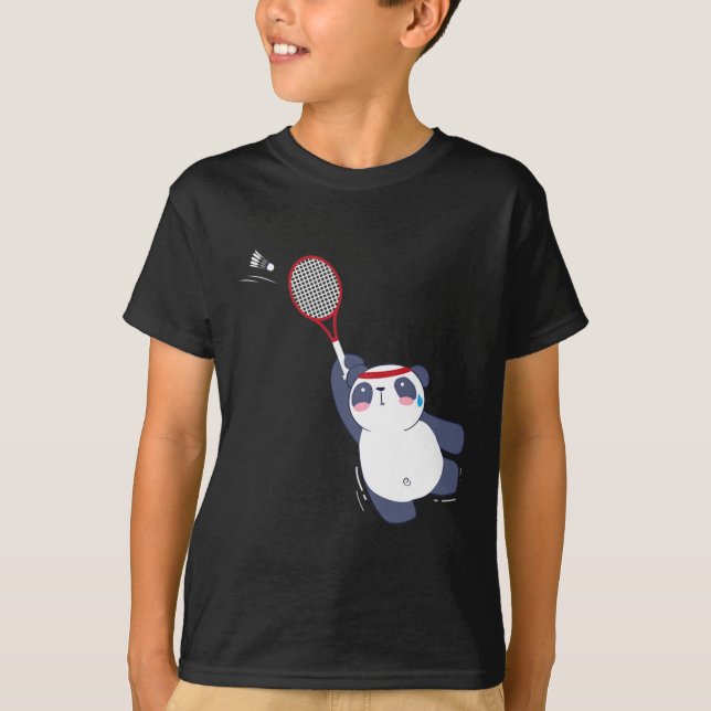 Panda Bear Badminton Player Singles Dubblas Ace An T Shirt (Framsida)
