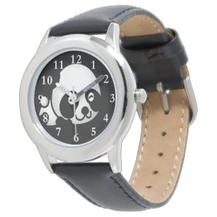 Panda Bear Barn Stainless Steel Leather Watch Armbandsur