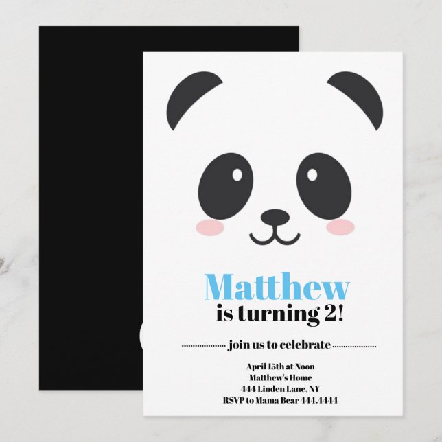 Panda Bear Birthday Inbjudningar (Fram/baksida)