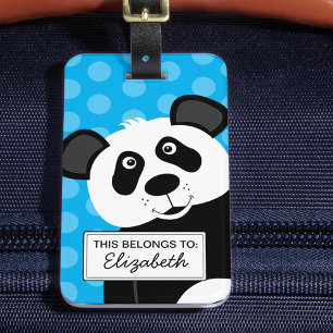 Panda Bear Blue Kids Cute Animal Bagagebricka