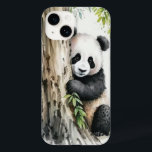 Panda Bear by Träd<br><div class="desc">Den grå panda som träd bär med bamboo löv i en vattenfärgsgrafik.</div>