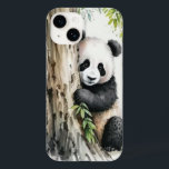 Panda Bear by Träd<br><div class="desc">Den grå panda som träd bär med bamboo löv i en vattenfärgsgrafik.</div>