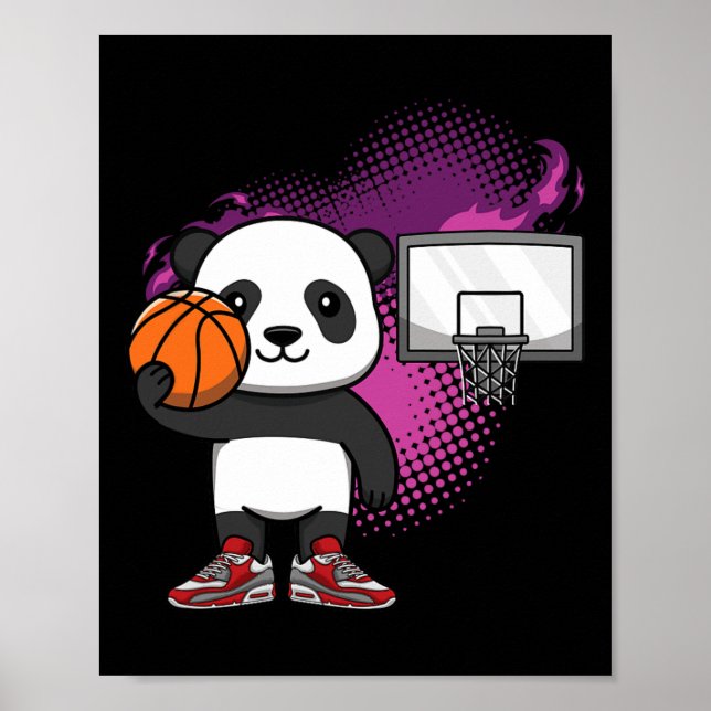 Panda Bear Bysketbyll Player Animal Lover Ringar D Poster (Framsidan)