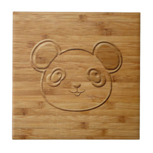 Panda Bear Carved Bamboo Skriv ut Kakelplatta