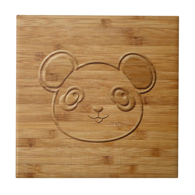 Panda Bear Carved Bamboo Skriv ut Kakelplatta (Framsidan)