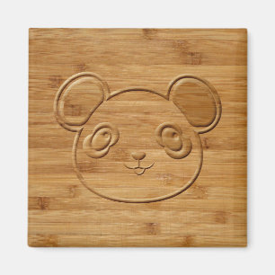 Panda Bear Carved Bamboo Skriv ut Magnet