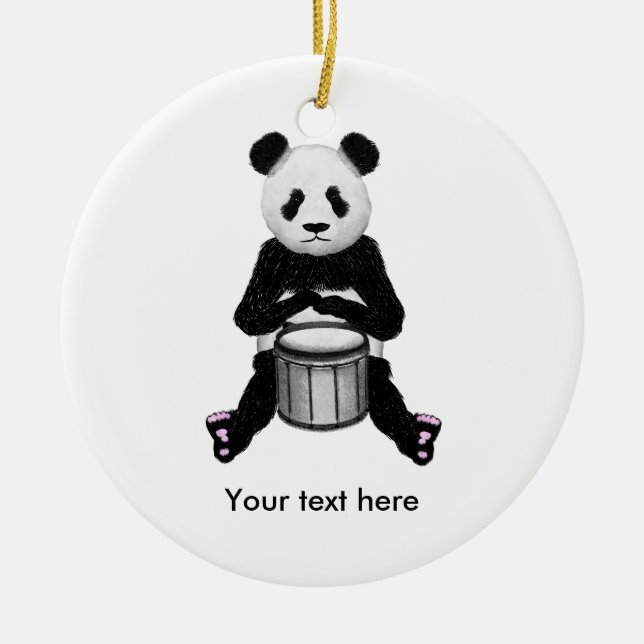 Panda Bear Drum Illustration Julgransprydnad Keramik (Framsidan)
