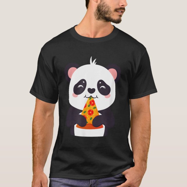 Panda Bear Eating Pizza T Shirt (Framsida)