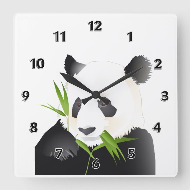 Panda Bear Fyrkantig Klocka (Framsida)