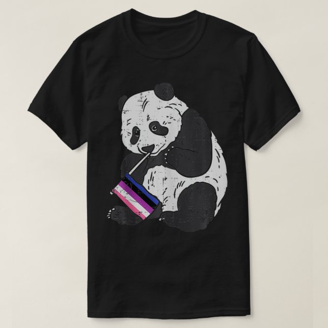 Panda Bear Genderfluid Flagga Pride Icke-binärt HB T Shirt (Design framsida)