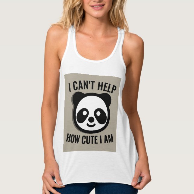PANDA BEAR GIRLS CUTE FUNNY T-SHIRTS LINNE MED RACERBACK  (Framsida)