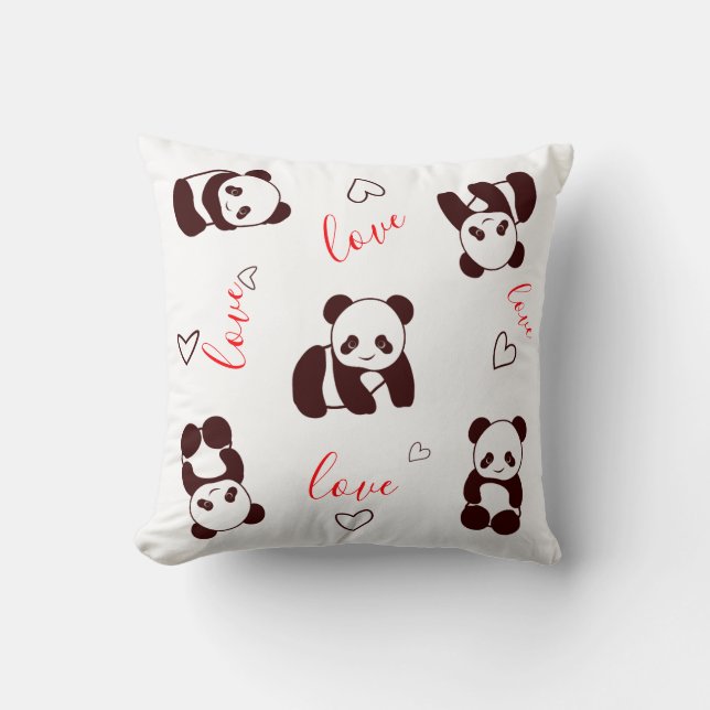 Panda Bear Heart Valentine Day Dekorativ kudde (Framsida)