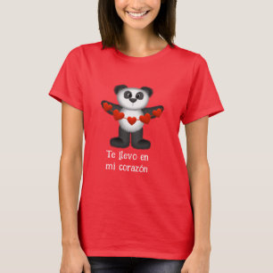 Panda Bear Holding String of Red Hearts Spain T Shirt
