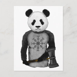 Panda Bear Holding Thors Viking Hammer Vykort