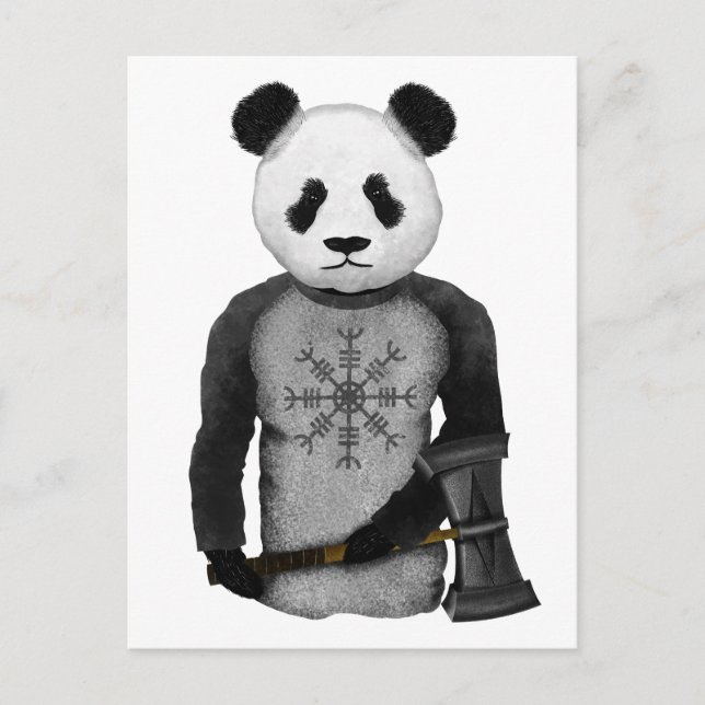 Panda Bear Holding Thors Viking Hammer Vykort (Framsida)